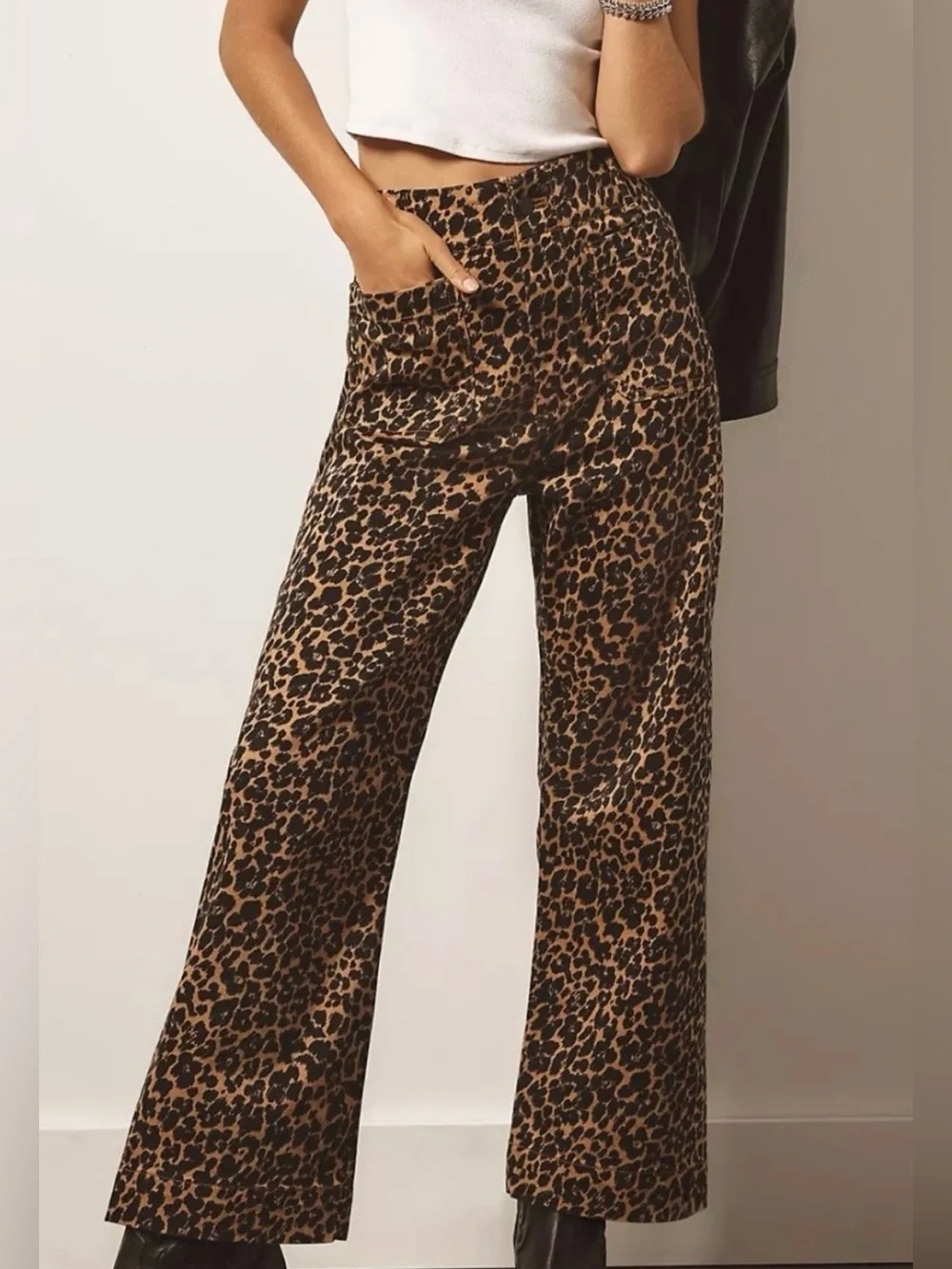 Maeve Coquette The Colette Leopard Print Cropped Wide-Leg Pants Size 28 NWT - Picture 1 of 9